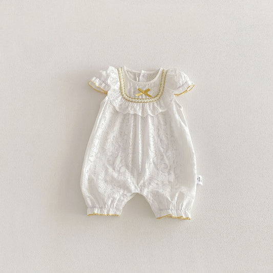 Summer Arrival Baby Girls Short Sleeves Flowers Pattern Rompers, MyKids-USA®, Baby One-Pieces, MyKids-USA - Size/Age - 66 (3-6M) - Color - Beige -  -  - TR2603302226-A.