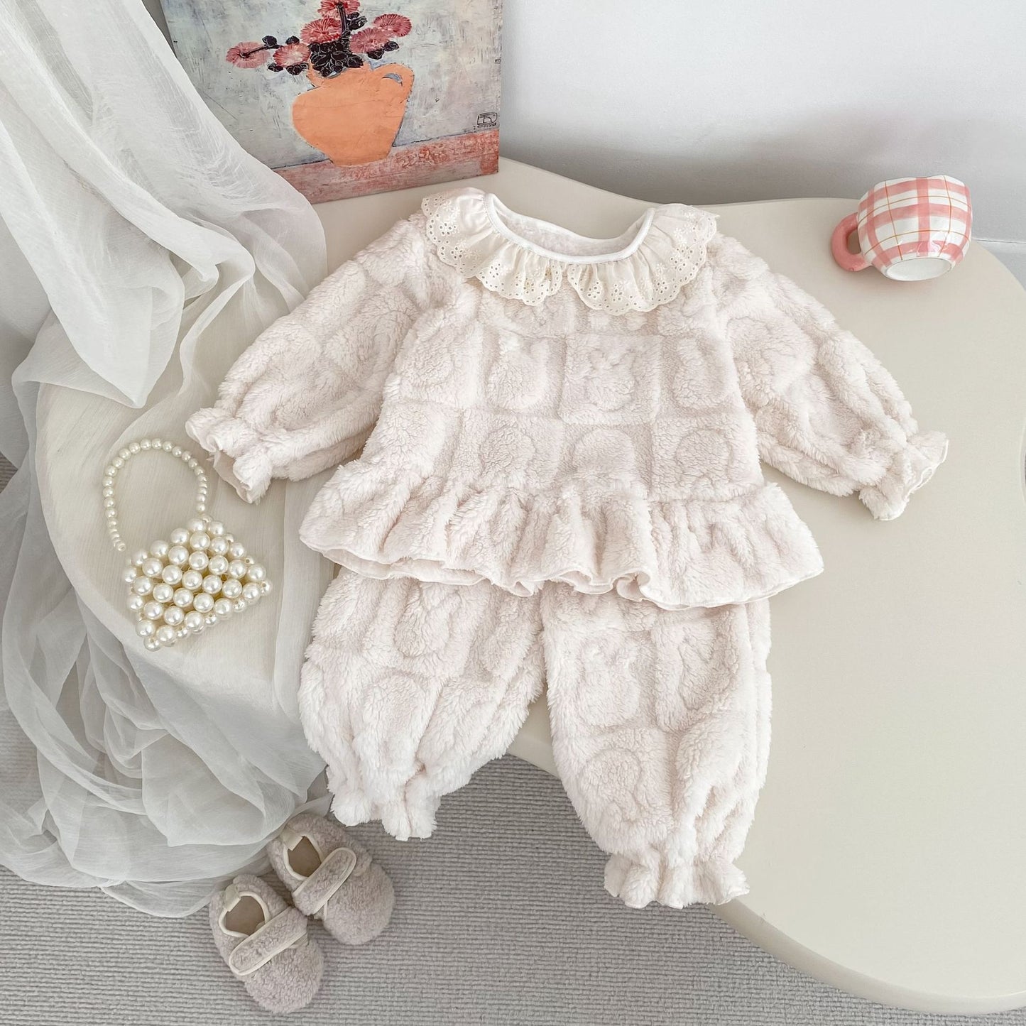 Winter Baby Kids Girls Long Sleeves Cute Rabbits Pattern Top and Pants Fluffy Warm Pajamas Clothing Set, MyKids-USA®, Pajamas, MyKids-USA - Size/Age - 73 (6-9M) - Color - Beige -  -  - TR2512031821-A