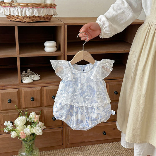 Summer Arrival Baby Girls Sleeveless Flowers Pattern Tulle Decorated Bodysuit, MyKids-USA®, Bodysuits, MyKids-USA - Size/Age - 66 (3-6M) - Color - Blue -  -  - TR2603182315-A.