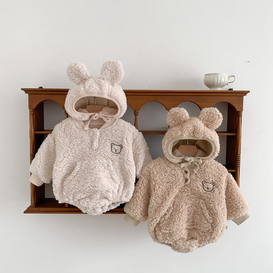 Winter and Autumn Arrival Baby Unisex Long Sleeves Cartoon Pattern Fluffy Onesies with Hat, MyKids-USA®, Bodysuits, MyKids-USA -  -  -  -  -  -  - 