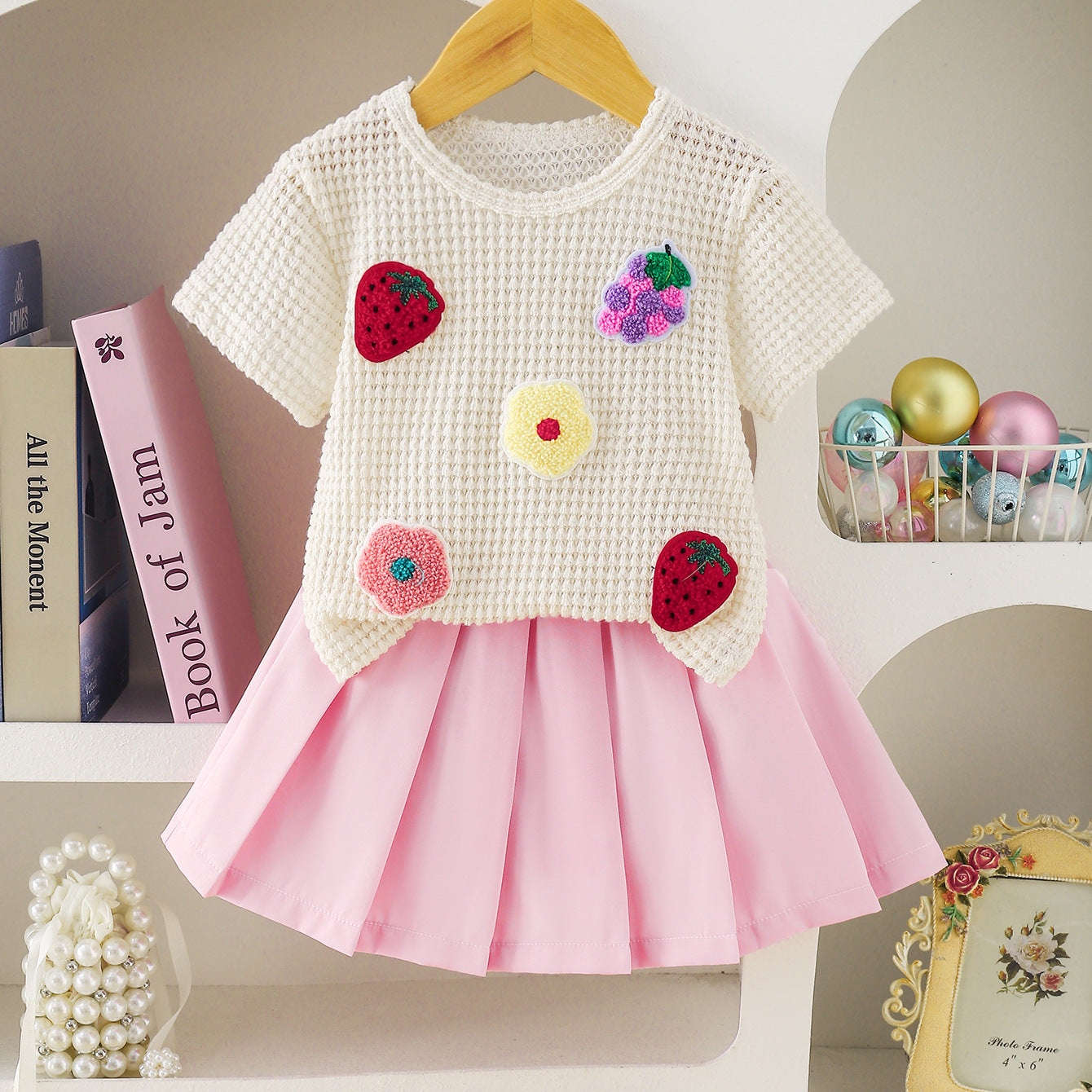 Arrival Summer Baby Kids Girls Short Sleeves Fruits Pattern T-shirt and Pink Skirt Clothing Set, MyKids-USA®, Baby & Children's Outfits, MyKids-USA - Size/Age - 73 (6-9M) - Color - Pink -  -  - TR2605212346-A.
