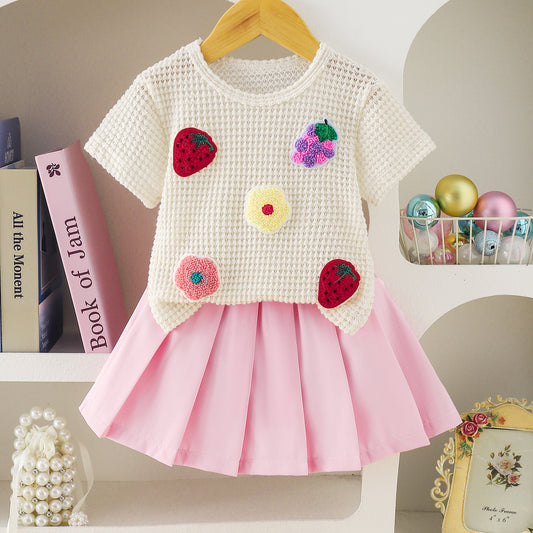 Arrival Summer Baby Kids Girls Short Sleeves Fruits Pattern T-shirt and Pink Skirt Clothing Set, MyKids-USA®, Baby & Children's Outfits, MyKids-USA - Size/Age - 73 (6-9M) - Color - Pink -  -  - TR2605212346-A.