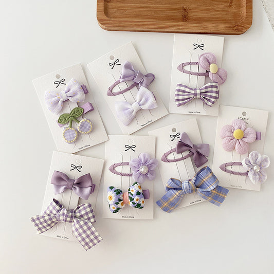 Dreamy Purple Collection: Sweet Bow Hair Clip, New Style Hair Accessory For Girls, Versatile Youthful Bangs Clip Set