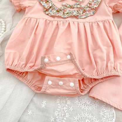 Summer Baby Girls French-style Flowers Pattern Short Sleeves Color Patchwork Onesies and Dress – Princess Sister Matching Set, MyKids-USA®, Baby & Toddler Dresses, MyKids-USA -  -  -  -  -  -  - 