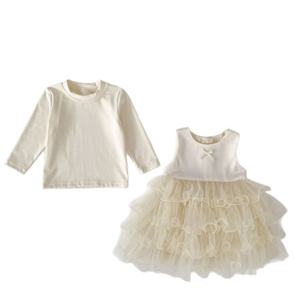MyKids-USA® Hot Selling Autumn Baby Kids Girls Long Sleeves Solid Color Top and Sleeveless Dress Set