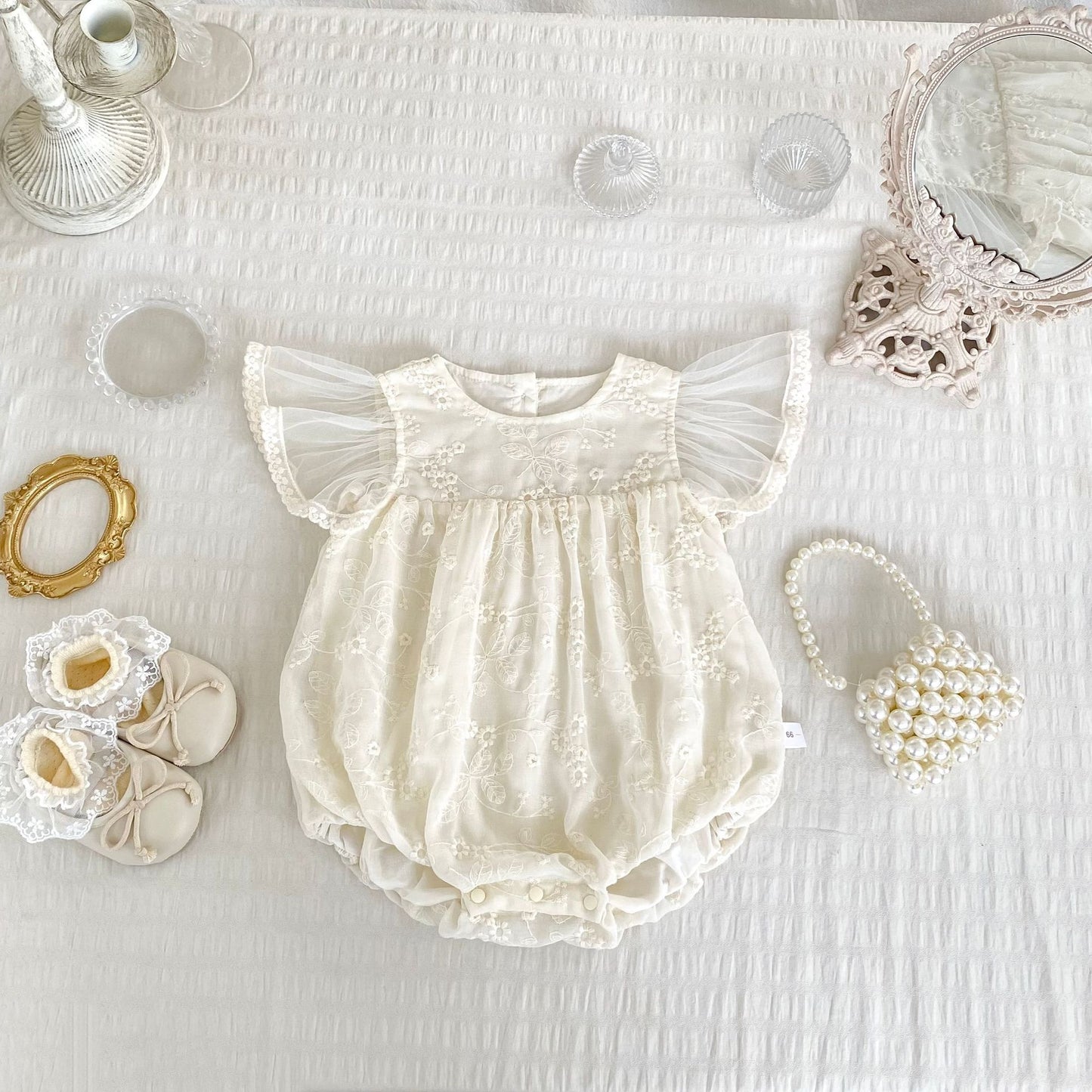 Summer Arrival Baby Girls Apricot Tulle Fly Sleeves Flowers Embroidered Pattern Onesies, MyKids-USA®, Baby One-Pieces, MyKids-USA - Size/Age - 66 (3-6M) - Color - Apricot -  -  - TR2505152228-A