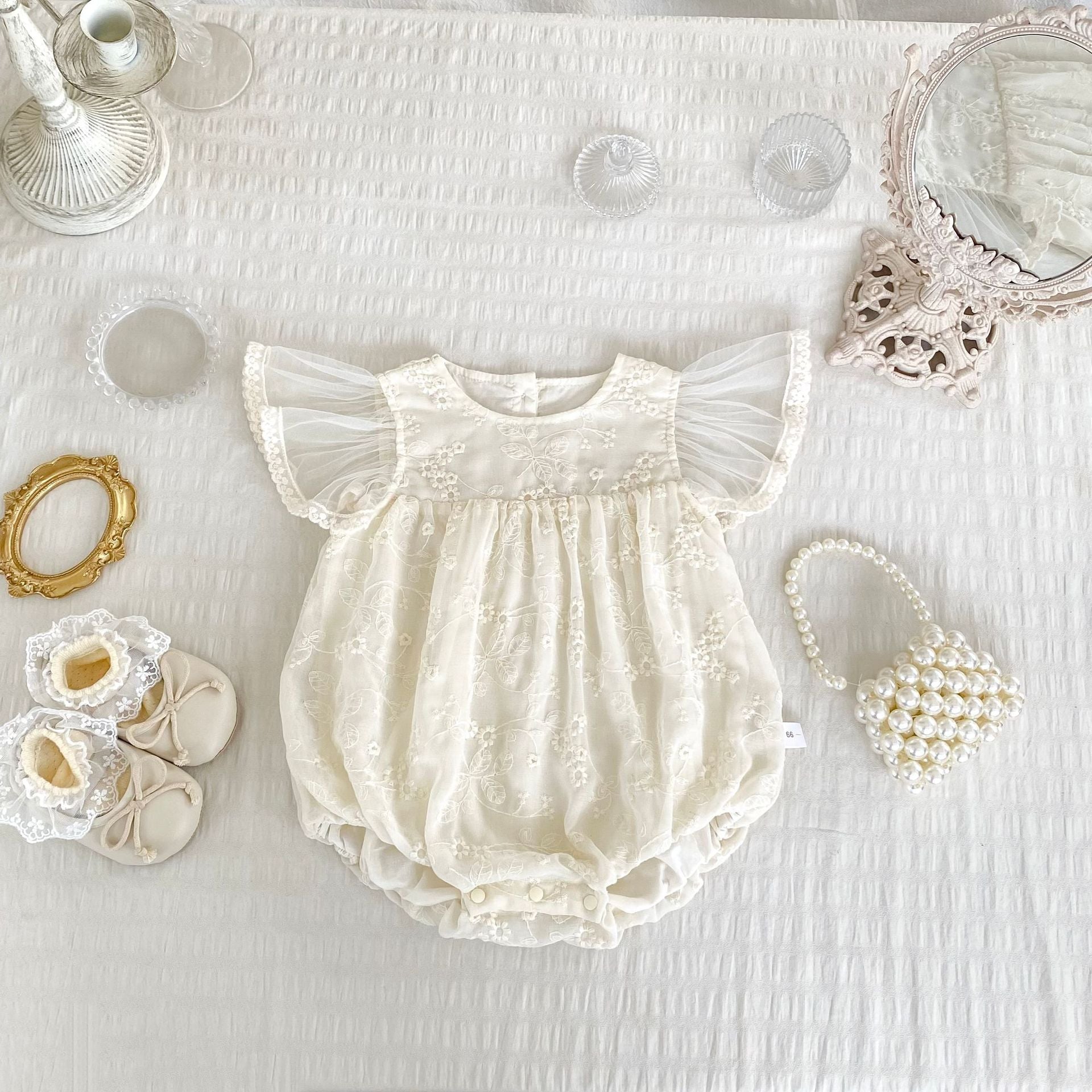 Summer Arrival Baby Girls Apricot Tulle Fly Sleeves Flowers Embroidered Pattern Onesies, MyKids-USA®, Baby One-Pieces, MyKids-USA - Size/Age - 66 (3-6M) - Color - Apricot -  -  - TR2505152228-A