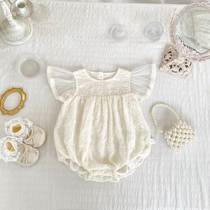 Summer Arrival Baby Girls Apricot Tulle Fly Sleeves Flowers Embroidered Pattern Onesies, MyKids-USA®, Baby One-Pieces, MyKids-USA - Size/Age - 66 (3-6M) - Color - Apricot -  -  - TR2505152228-A