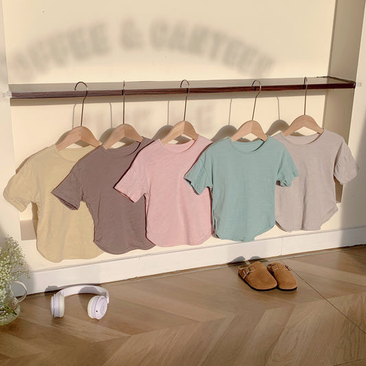 New Arrival Baby Kids Crew Neck Short Sleeves Solid Color Casual Breathable Top T-Shirt