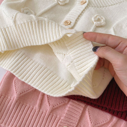 Winter and Autumn Baby Kids Girls Flowers Jacquard Pattern Long Sleeves Cardigan and Sleeveless bodysuit Knitted Clothing Set, MyKids-USA®, Baby & Toddler Outfits, MyKids-USA -  -  -  -  -  -  - .