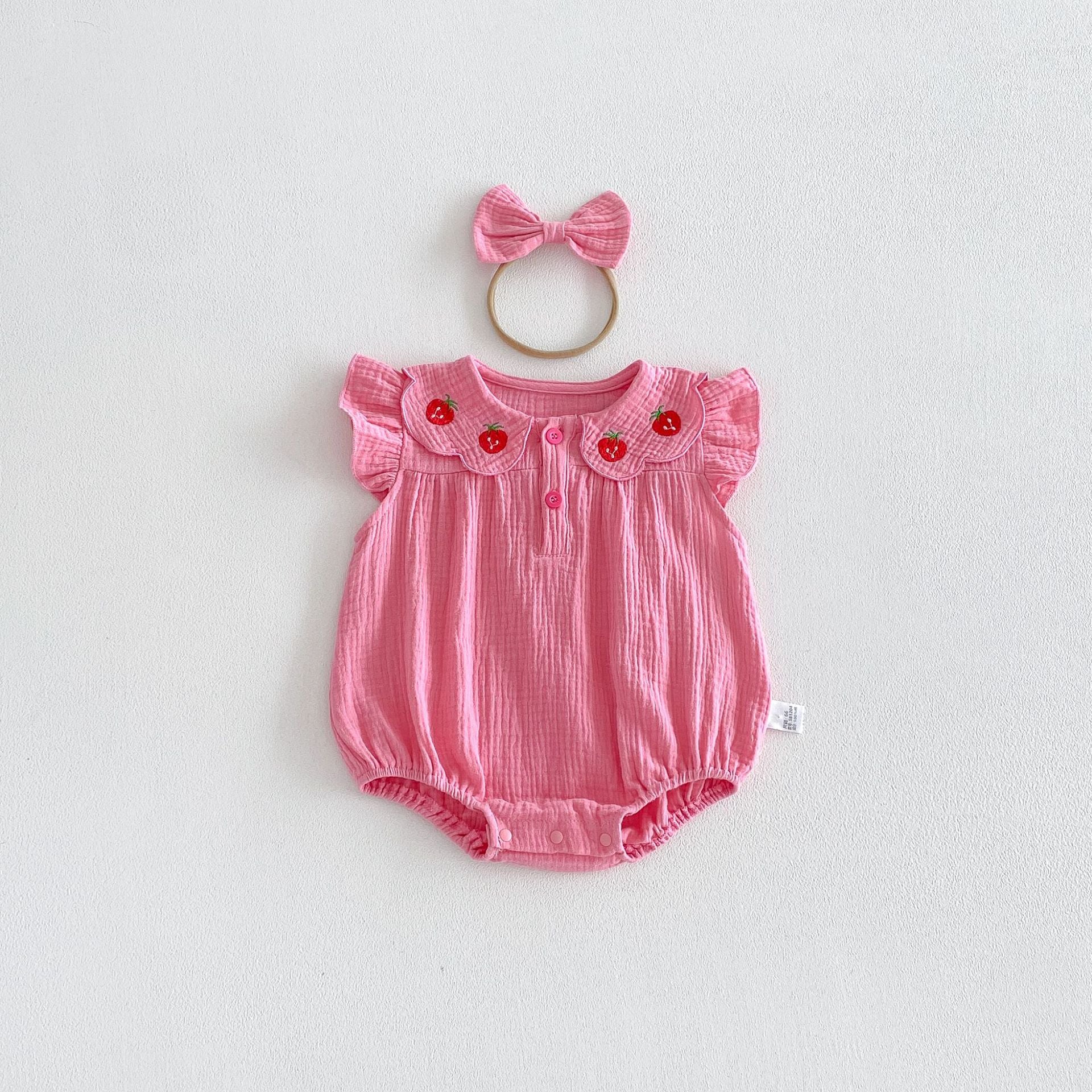Summer Arrival Baby Girls Fly Sleeves Strawberry Embroidered Pattern Bodysuit, MyKids-USA®, Baby & Children's One-Pieces, MyKids-USA - Size/Age - 66 (3-6M) - Color - Pink -  -  - TR2605012147-A.
