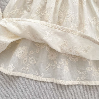 Summer Girls Solid Color Flowers Embroidery Short Sleeves Onesies and Girls’ Dress – Princess Sister Matching Set, MyKids-USA®, Baby & Toddler Dresses, MyKids-USA -  -  -  -  -  -  - 