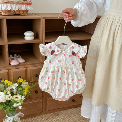 Design Summer Baby Kids Girls Fly Sleeves Fruits Pattern Bodysuit