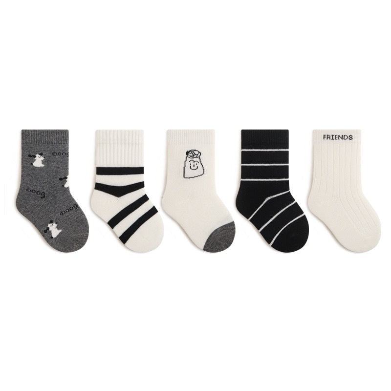 Autumn and Spring Baby Boys and Girls Cute Cartoon and Striped Pattern Socks 1 Lot=5-Pair Set, MyKids-USA®, Baby & Toddler Socks & Tights, MyKids-USA - Size/Age - S (0-1Y) - Color - Grey -  -  - TR2601311047-E.