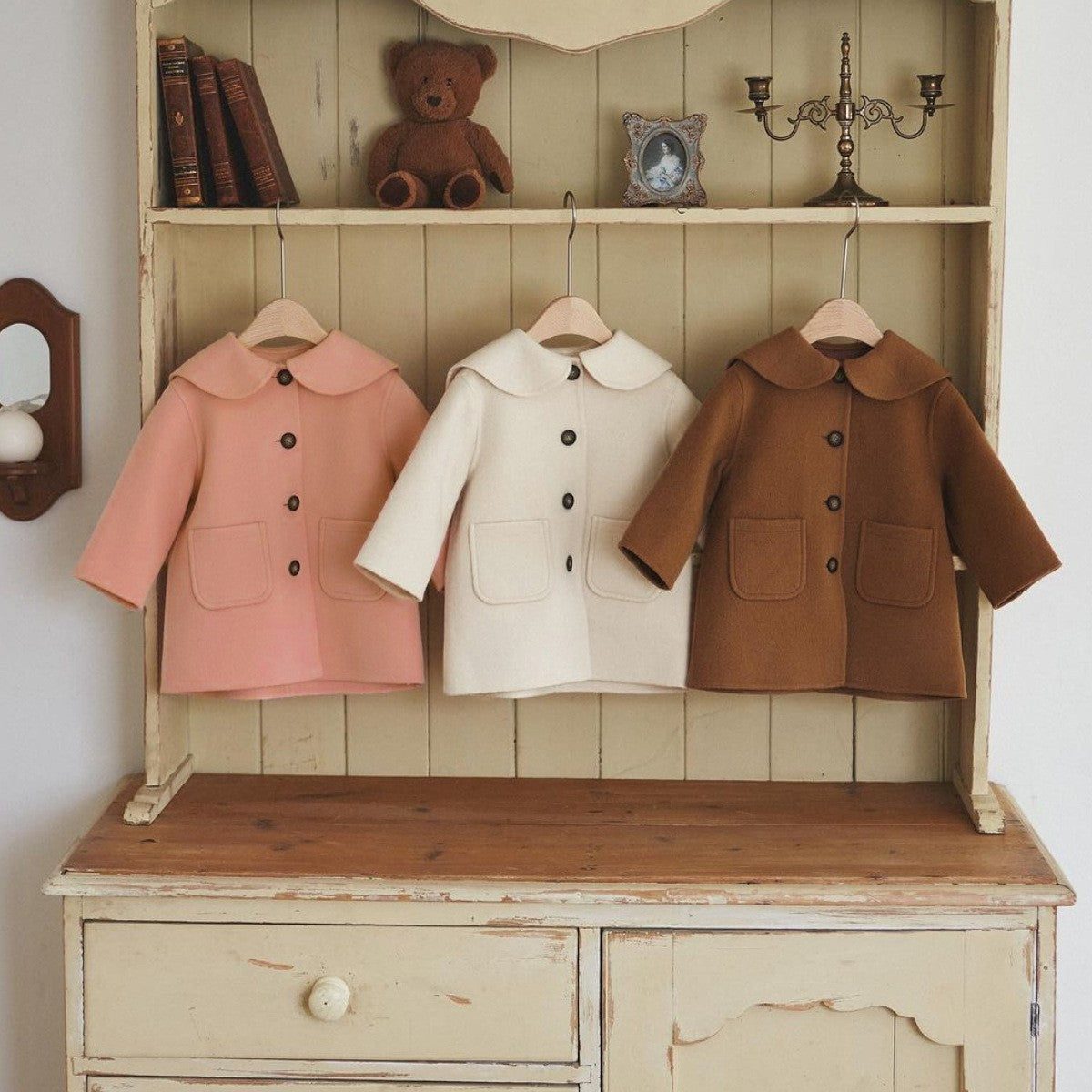 Premium-Style Girls Single-Breasted One-Piece Wool Coat without Hat