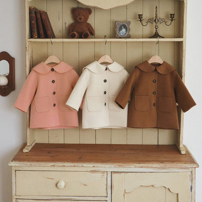 Premium-Style Girls Single-Breasted One-Piece Wool Coat without Hat