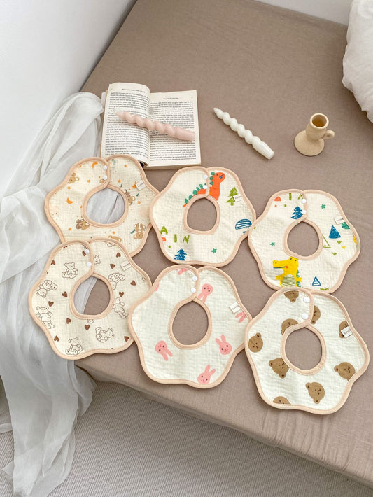 Adorable Cartoon Petal-Shaped Six-Layer Pure Cotton Muslin Bib, MyKids-USA®, Bibs, MyKids-USA -  -  -  -  -  -  - 