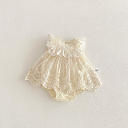 Arrival Summer Baby Kids Girls Fly Sleeves Floral Pattern Tulle Decorated Bodysuit, MyKids-USA®, Bodysuits, MyKids-USA - Size/Age - 66 (3-6M) - Color - Apricot -  -  - TR2605132343-A.