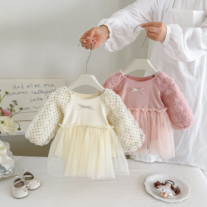 MyKids-USA® Autumn Arrival Baby Girls Long Sleeves Cute Tulle Patchwork Bodysuit Dress