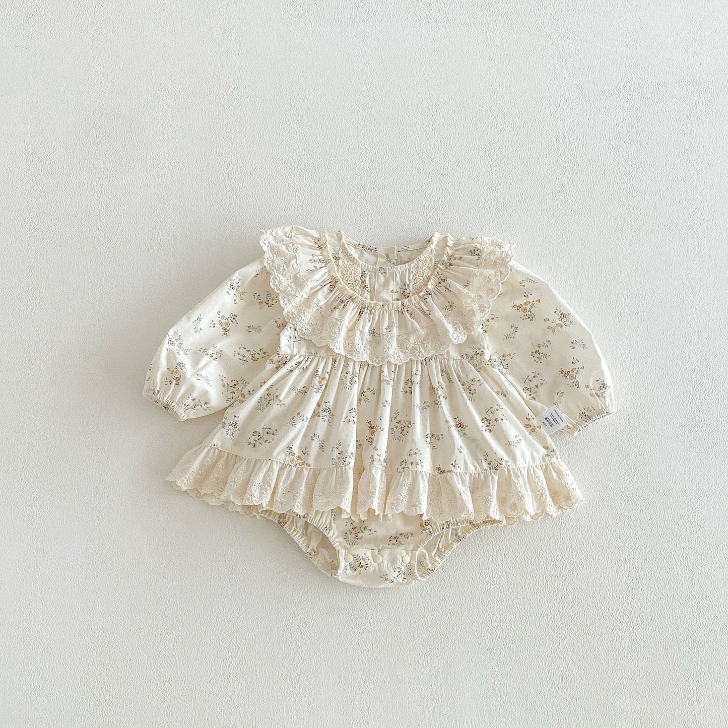 Spring Arrival Baby Girls Long Sleeves Floral Pattern Lace Trim Bodysuit, MyKids-USA®, Bodysuits, MyKids-USA - Size/Age - 66 (3-6M) - Color - Beige -  -  - TR2603011708-A.