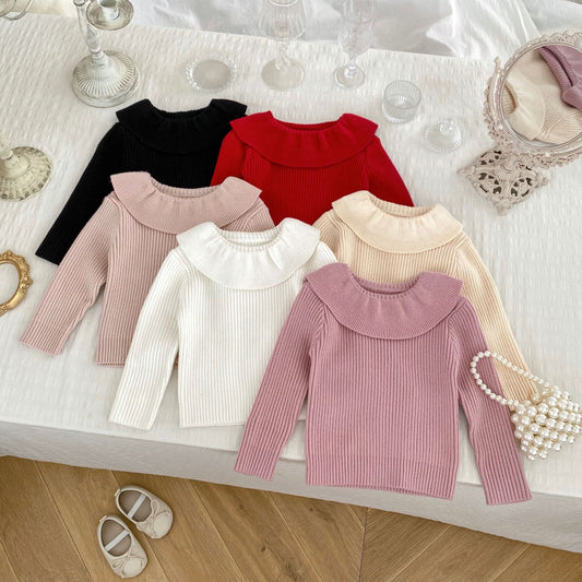 Autumn Arrival Baby Kids Girls Comfortable Simple Solid Color Knitted Long Sleeves Top with Collar, MyKids-USA®, Baby & Toddler Outerwear, MyKids-USA -  -  -  -  -  -  - 