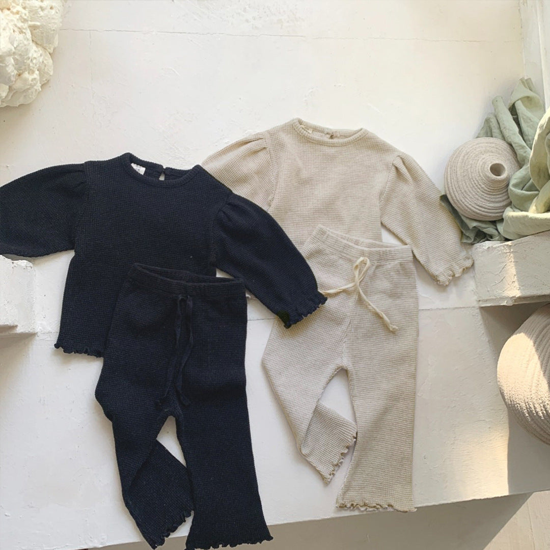 MyKids-USA® Spring and Autumn Baby Kids Girls Long Sleeves Plain Top and Flared Pants Clothing Set