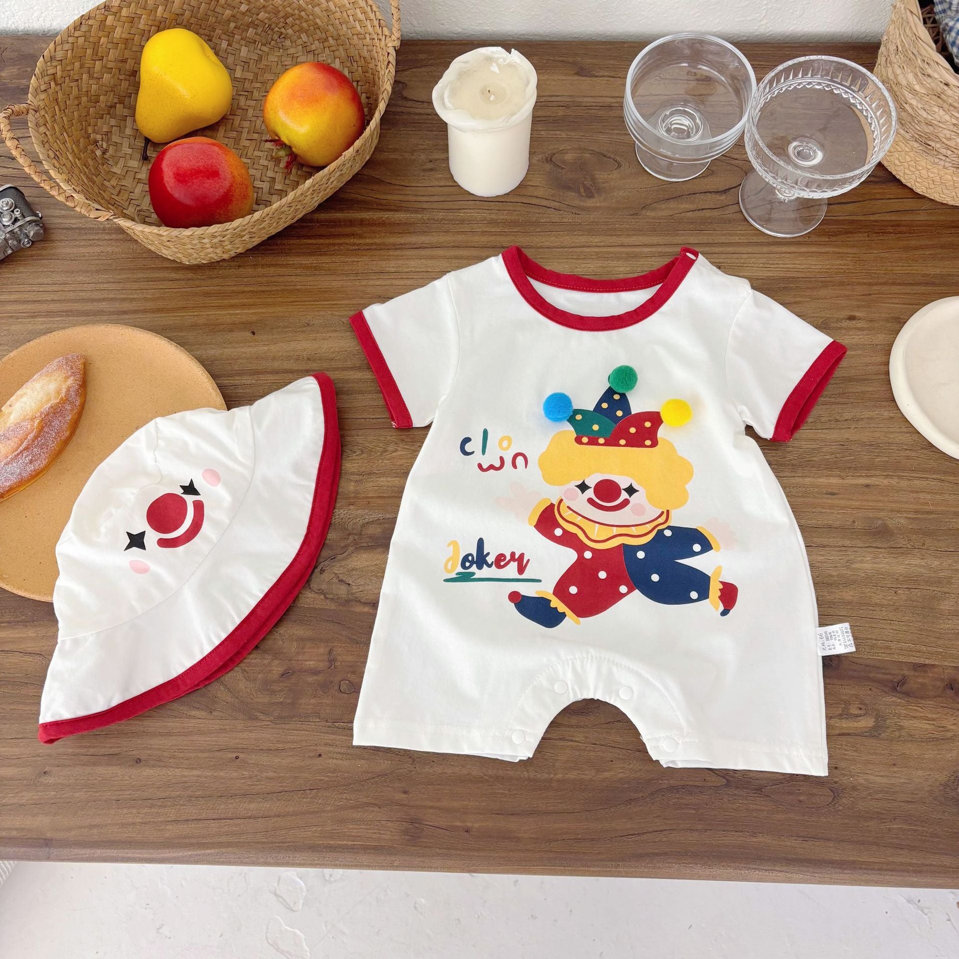 Summer Arrival Baby Unisex Joker Cartoon Pattern Short Sleeves Crew Neck Rompers with Hat, MyKids-USA®, Baby One-Pieces, MyKids-USA - Size/Age - 66 (3-6M) - Color - Beige -  -  - TR2505132013-A