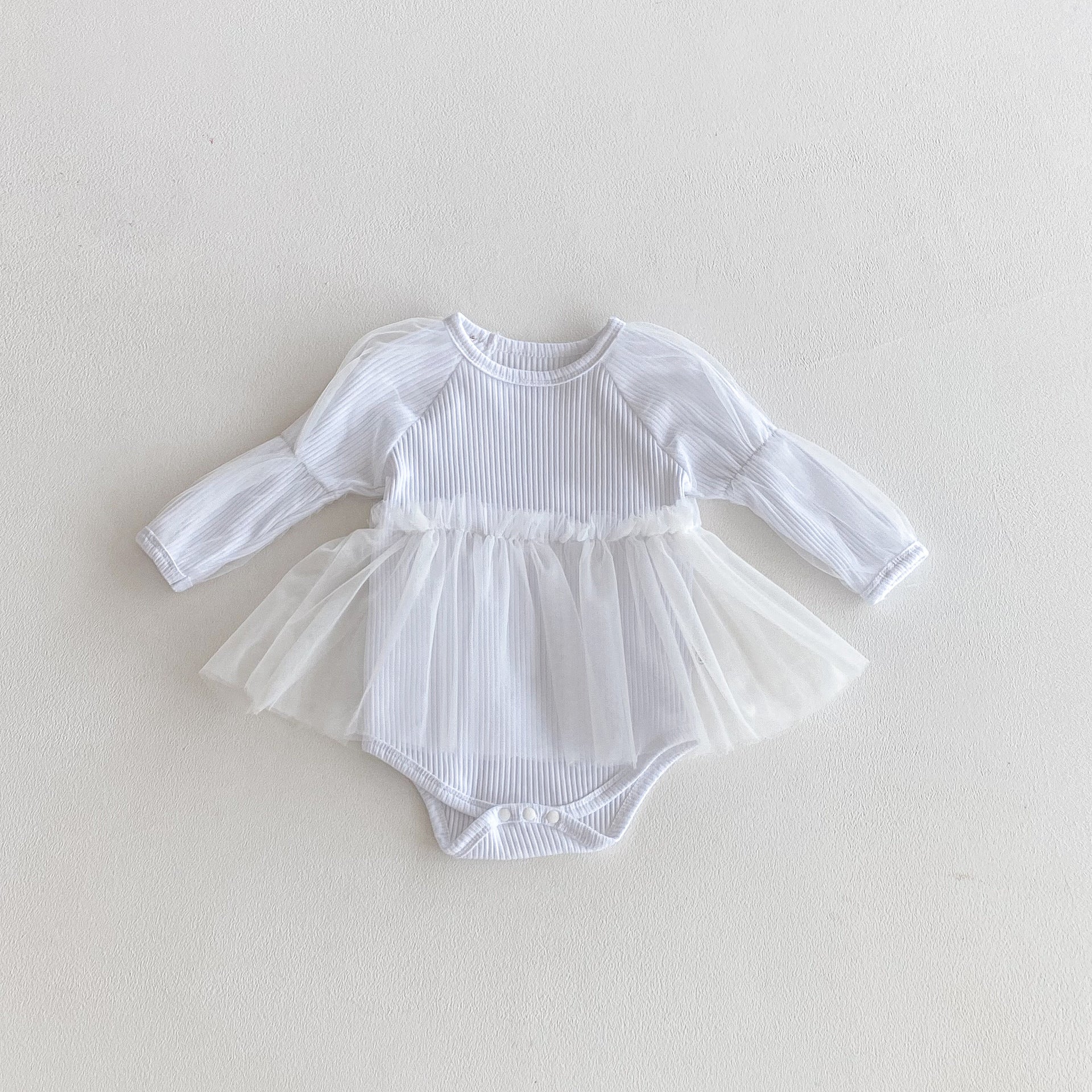 Autumn Arrival Baby Girls Long Sleeves Tulle Patchwork Solid Color Onesies, MyKids-USA®, Baby One-Pieces, MyKids-USA -  -  -  -  -  -  - 