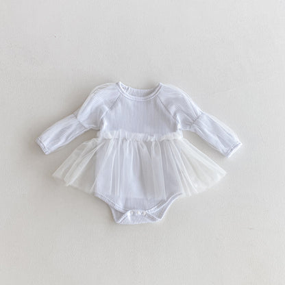 Autumn Arrival Baby Girls Long Sleeves Tulle Patchwork Solid Color Onesies, MyKids-USA®, Baby One-Pieces, MyKids-USA -  -  -  -  -  -  - 