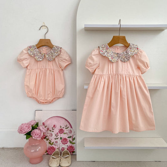 Summer Girls Floral Collar Color Patchwork Onesies and Dress – Princess Sister Matching Set, MyKids-USA®, Baby & Children's Outfits, MyKids-USA -  -  -  -  -  -  - .
