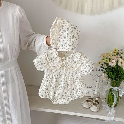 Summer Arrival Baby Girls Short Sleeves Flowers Pattern Vintage Bodysuit with Hat, MyKids-USA®, Baby & Children's One-Pieces, MyKids-USA -  -  -  -  -  -  - .