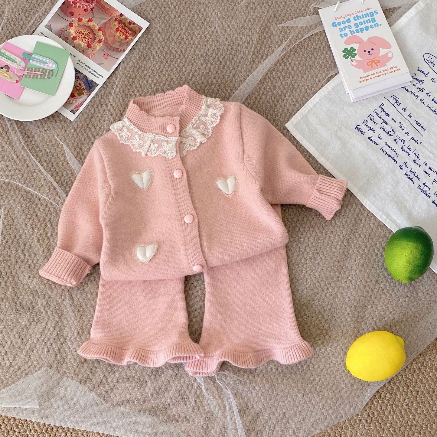 Winter and Autumn Baby Kids Girls Hearts Pattern Long Sleeves Cardigan and Plain Pants Clothing Set, MyKids-USA®, Baby & Toddler Outfits, MyKids-USA - Size/Age - 66 (3-6M) - Color - Pink -  -  - TR2510192141-B