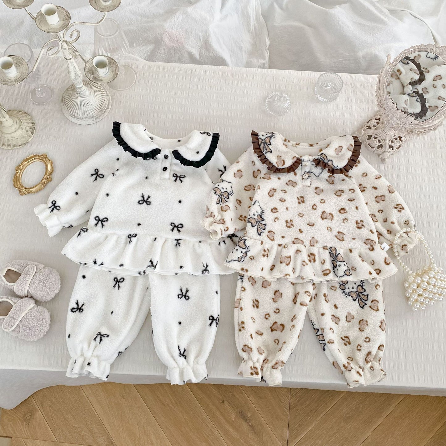 Winter Baby Kids Girls Long Sleeves Cute Pattern Top and Pants Fluffy Warm Pajamas Clothing Set, MyKids-USA®, Baby & Toddler Sleepwear, MyKids-USA -  -  -  -  -  -  - 