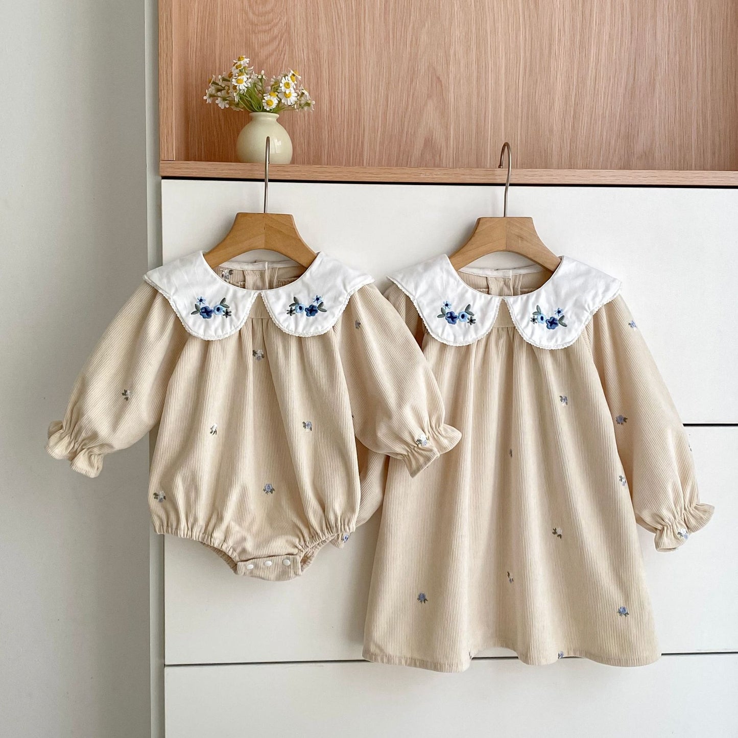 Autumn Baby Kids Girls Flowers Embroidered Pattern Long-sleeved Onesies and Dress – Princess Sister Matching Set, MyKids-USA®, Baby & Toddler Dresses, MyKids-USA -  -  -  -  -  -  - 