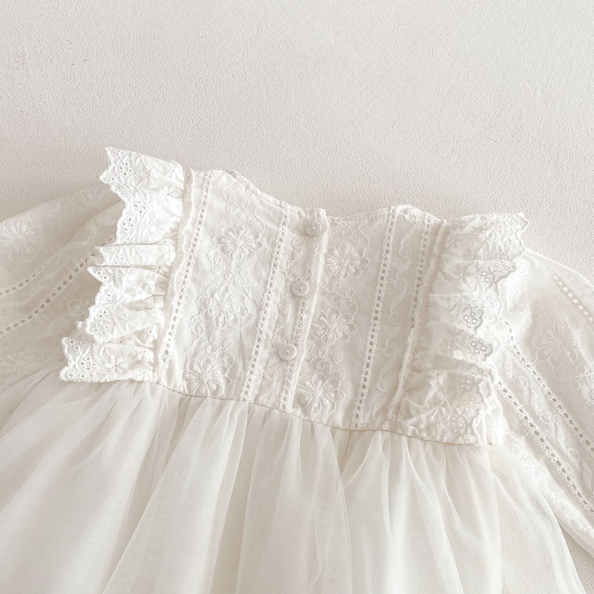 Spring Arrival Baby Girls Cute Floral Embroidered Pattern and Tulle Patchwork Long Sleeves Onesies, MyKids-USA®, Baby One-Pieces, MyKids-USA -  -  -  -  -  -  - 