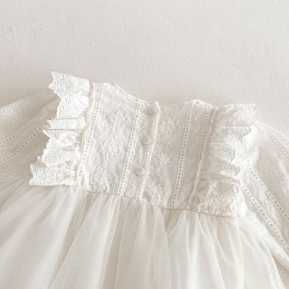 Spring Arrival Baby Girls Cute Floral Embroidered Pattern and Tulle Patchwork Long Sleeves Onesies, MyKids-USA®, Baby One-Pieces, MyKids-USA -  -  -  -  -  -  - 