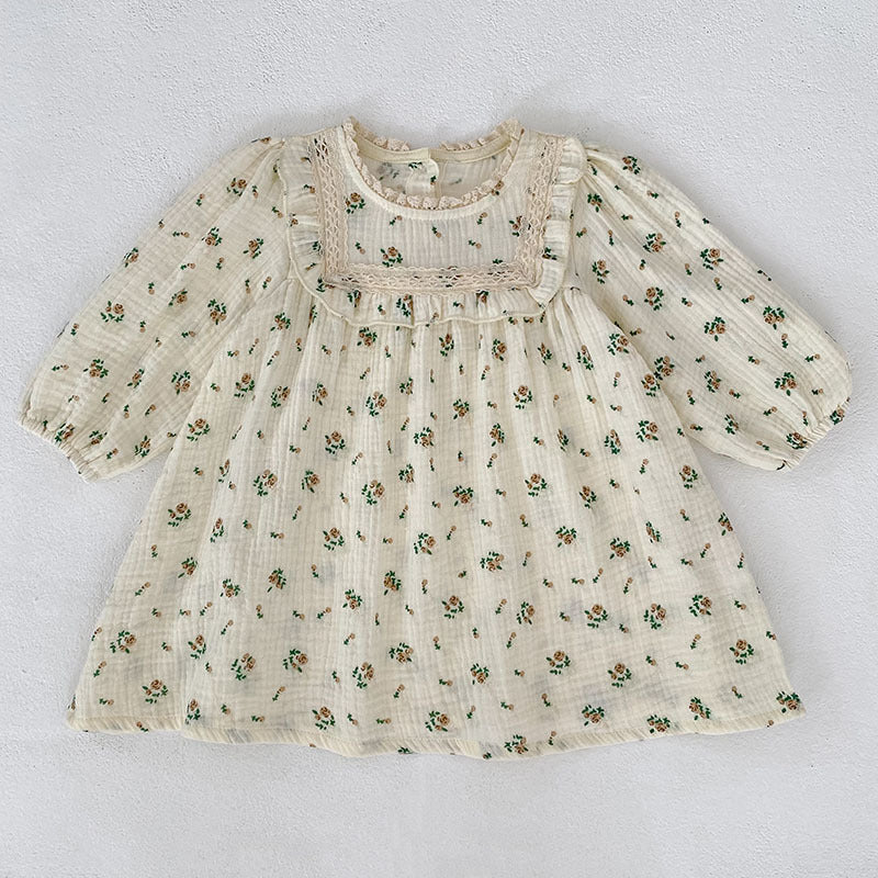 Autumn Arrival Baby Girls French-style Floral Long-sleeved Onesies and Dress – Princess Sister Matching Set, MyKids-USA®, Baby & Toddler Dresses, MyKids-USA - Size/Age - 66 (3-6M) - Color - Beige -  -  - TR2509272326-B