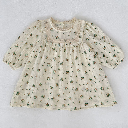 Autumn Arrival Baby Girls French-style Floral Long-sleeved Onesies and Dress – Princess Sister Matching Set, MyKids-USA®, Baby & Toddler Dresses, MyKids-USA - Size/Age - 66 (3-6M) - Color - Beige -  -  - TR2509272326-B