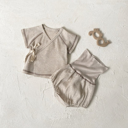 Arrival Summer Baby Kids Short Sleeves V Neck Top and Bloomers Clothing Set