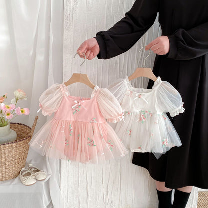 Summer Arrival Baby Girls Flowers Embroidered Tulle Design Short Sleeves Onesies, MyKids-USA®, Baby One-Pieces, MyKids-USA -  -  -  -  -  -  - 