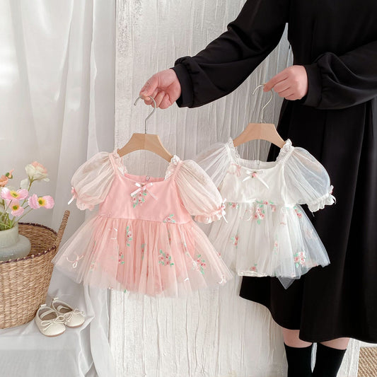 Summer Arrival Baby Girls Flowers Embroidered Tulle Design Short Sleeves Onesies, MyKids-USA®, Baby One-Pieces, MyKids-USA -  -  -  -  -  -  - 