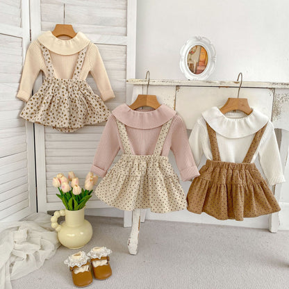 MyKids-USA Baby Girls Long Sleeves Simple Top and Cute Overalls Skirt- Clothing Set 80 (9-12M) / Brown