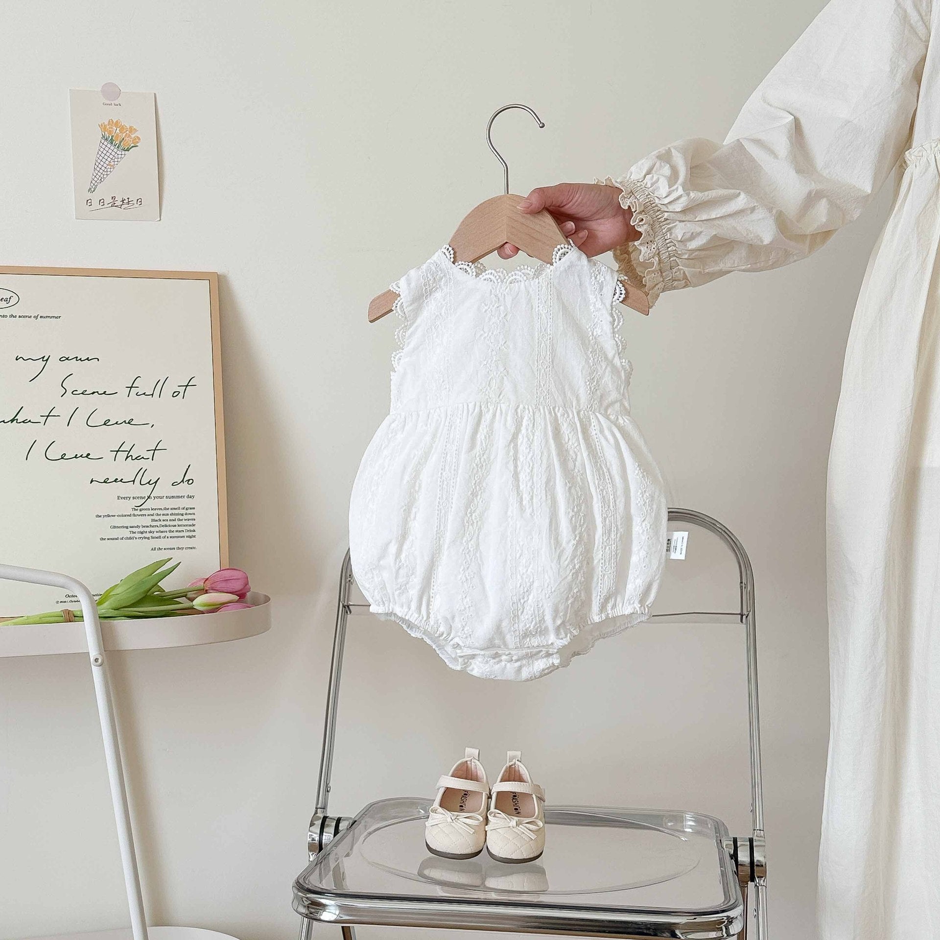 Summer Arrival Baby Girls Cute Solid Color Sleeveless Flowers Embroidered Onesies, MyKids-USA®, Baby One-Pieces, MyKids-USA - Size/Age - 66 (3-6M) - Color - White -  -  - TR2505291546