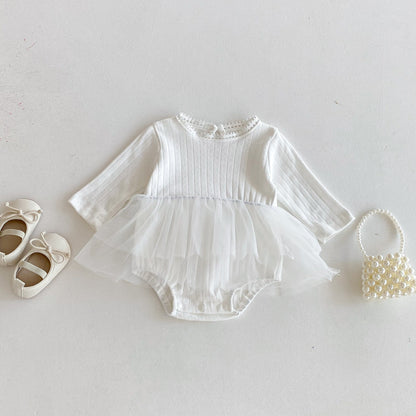 Autumn Arrival Baby Girls Long Sleeves Beige Onesies with Tulle Decoration, MyKids-USA®, Baby & Toddler Dresses, MyKids-USA - Size/Age - 66 (3-6M) - Color - Beige -  -  - TR2510202323-A