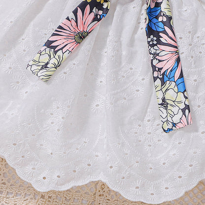 Summer Baby Kids Girls Sleeveless Floral Pattern Vest and White Skirt Set