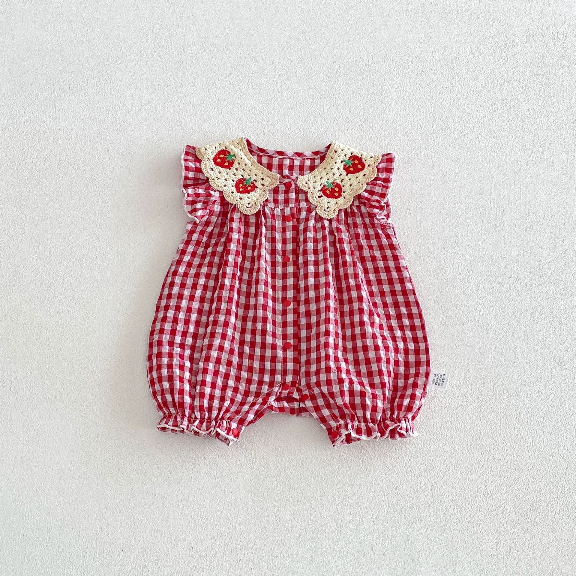 Summer Arrival Baby Girls Fly Sleeves Plaid Pattern Rompers Bodysuits, MyKids-USA®, Baby & Children's One-Pieces, MyKids-USA - Size/Age - 66 (3-6M) - Color - Red -  -  - TR2604262312-A.
