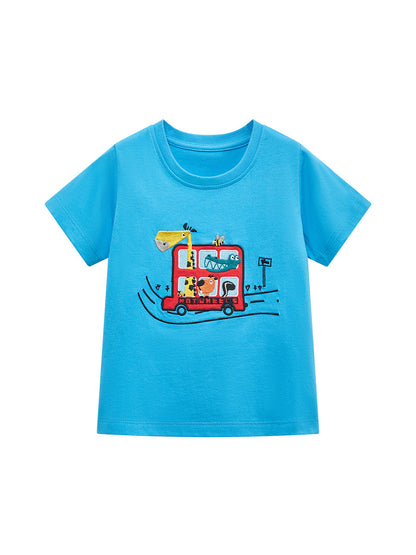 Round Neck Transportation Cartoon Collection Boys’ T-Shirt In European And American Style For Summer
