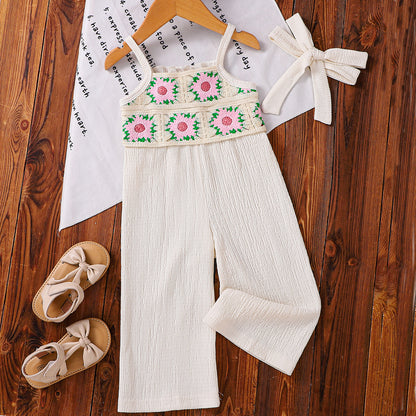 Summer Baby Kids Girls Sleeveless Jacquard Pattern Color Patchwork Overalls Wholesale, MyKids-USA®, Baby & Children's One-Pieces, MyKids-USA - Size/Age - 73 (6-9M) - Color - Beige -  -  - TR2605242307-A.