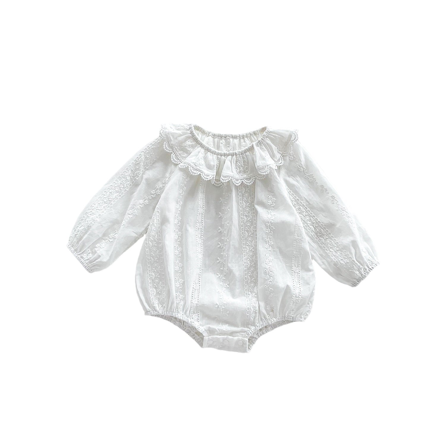 Solid Color Ruffle Neck Soft Cotton bodysuit, MyKids-USA®, Baby One-Pieces, MyKids-USA - Size/Age - 66 (3-6M) - Color - White -  -  - JM2308172307-B.