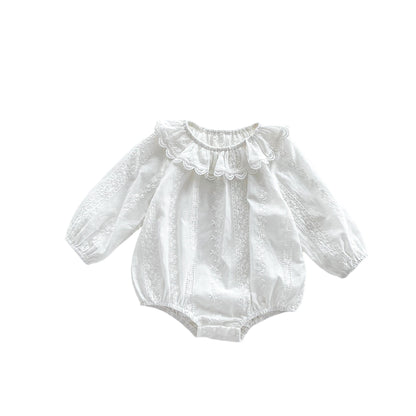 Solid Color Ruffle Neck Soft Cotton bodysuit, MyKids-USA®, Baby One-Pieces, MyKids-USA - Size/Age - 66 (3-6M) - Color - White -  -  - JM2308172307-B.